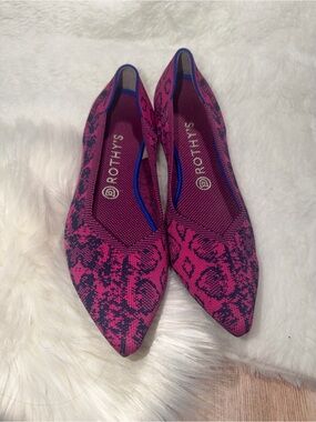 Rothy's The Point flats  in the discontinued "Fuchsia Navy Snake" pattern